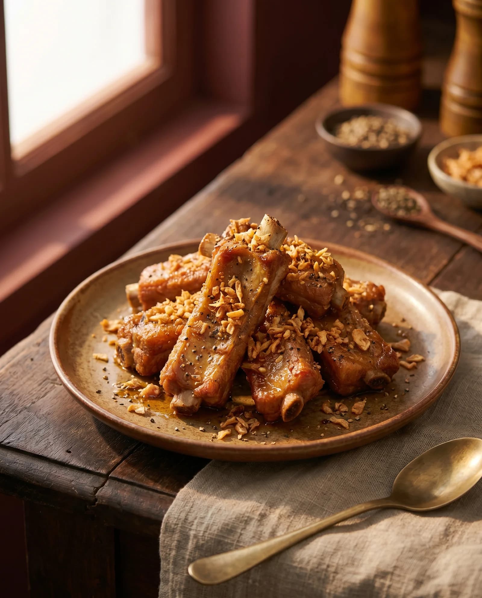 ซี่โครงหมูทอดกระเทียมพริกไทย