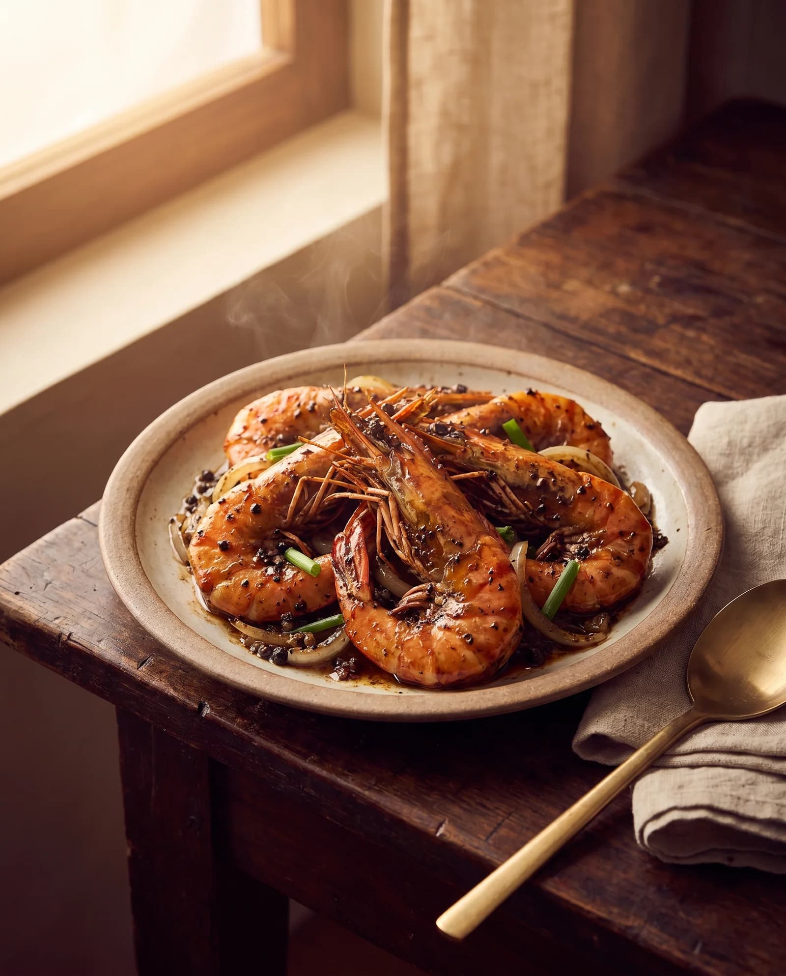 กุ้งใหญ่ผัดพริกไทยดำ